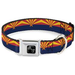 Dog Bone Black/Silver Seatbelt Buckle Collar - Arizona Flag Red/Yellow/Gold/Blue