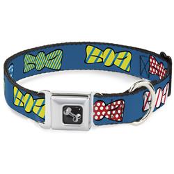 Dog Bone Black/Silver Seatbelt Buckle Collar - Bowties Blue/Multi Color