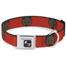 Dog Bone Black/Silver Seatbelt Buckle Collar - Brown Bear Repeat Orange