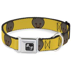 Dog Bone Black/Silver Seatbelt Buckle Collar - Brown Bear Repeat Yellow