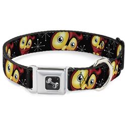 Dog Bone Black/Silver Seatbelt Buckle Collar - Big Eye Owl