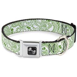 Dog Bone Black/Silver Seatbelt Buckle Collar - Bandana/Skulls White/Irish Green