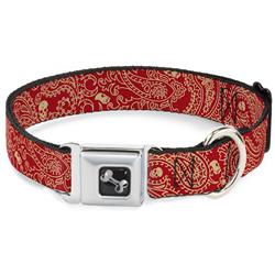 Dog Bone Black/Silver Seatbelt Buckle Collar - Bandana/Skulls Scarlet Red/Gold