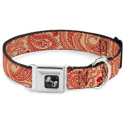 Dog Bone Black/Silver Seatbelt Buckle Collar - Bandana/Skulls Gold/Scarlet Red