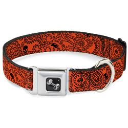 Dog Bone Black/Silver Seatbelt Buckle Collar - Bandana/Skulls Orange/Black