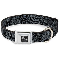 Dog Bone Black/Silver Seatbelt Buckle Collar - Bandana/Skulls Black/Silver