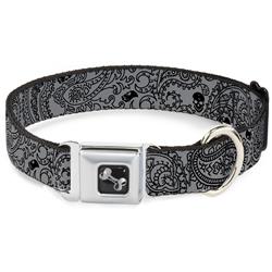 Dog Bone Black/Silver Seatbelt Buckle Collar - Bandana/Skulls Silver/Black