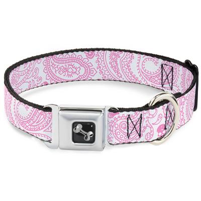 Dog Bone Black/Silver Seatbelt Buckle Collar - Bandana/Skulls White/Pink