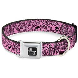 Dog Bone Black/Silver Seatbelt Buckle Collar - Bandana/Skulls Pink/Black