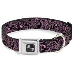 Dog Bone Black/Silver Seatbelt Buckle Collar - Bandana/Skulls Black/Pink