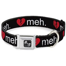 Dog Bone Black/Silver Seatbelt Buckle Collar - Broken Heart MEH Black/Red/White