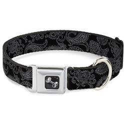 Dog Bone Black/Silver Seatbelt Buckle Collar - Bandana Black/Gray
