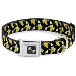 Dog Bone Black/Silver Seatbelt Buckle Collar - Banana Peeled w/Sunglasses Black/Yellow