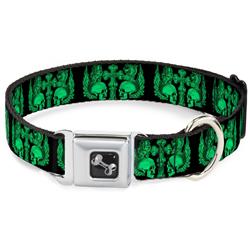 Dog Bone Black/Silver Seatbelt Buckle Collar - Buckle-Down Skulls w/Wings Black/Green