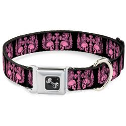 Dog Bone Black/Silver Seatbelt Buckle Collar - Buckle-Down Skulls w/Wings Black/Pink