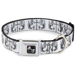 Dog Bone Black/Silver Seatbelt Buckle Collar - Buckle-Down Skulls w/Wings White/Black