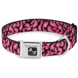Dog Bone Black/Silver Seatbelt Buckle Collar - Brains Black/Pink