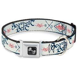 Dog Bone Black/Silver Seatbelt Buckle Collar - Buckle-Down AUTHENTIC SEATBELT BELT White/Blue/Red