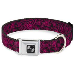 Dog Bone Black/Silver Seatbelt Buckle Collar - Buckle-Down BD Logo Scattered Black/Fuchsia