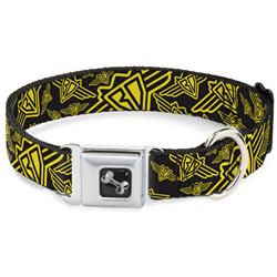 Dog Bone Black/Silver Seatbelt Buckle Collar - Buckle-Down BD Logo Scattered Black/Yellow