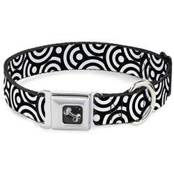 Dog Bone Black/Silver Seatbelt Buckle Collar - Bullseye Stacked Black/White