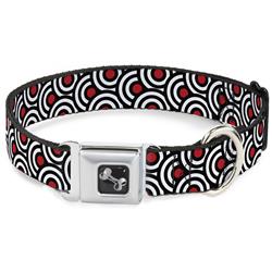 Dog Bone Black/Silver Seatbelt Buckle Collar - Bullseye Stacked Black/White/Red