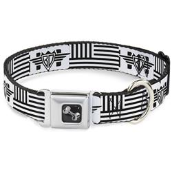 Dog Bone Black/Silver Seatbelt Buckle Collar - Buckle-Down BD Logo/American Stripe Flag White/Black
