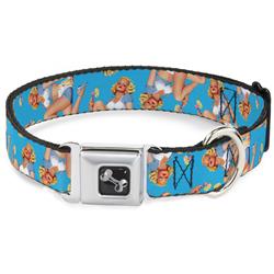 Dog Bone Black/Silver Seatbelt Buckle Collar - Blonde Pin Up Girl Bright Blue