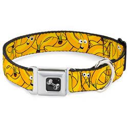 Dog Bone Black/Silver Seatbelt Buckle Collar - Bananas Stacked Cartoon Yellows