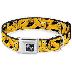 Dog Bone Black/Silver Seatbelt Buckle Collar - Bananas Stacked Cartoon Black//Yellows