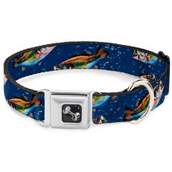 Dog Bone Black/Silver Seatbelt Buckle Collar - Bass Fish/Water Bubbles