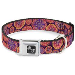 Dog Bone Black/Silver Seatbelt Buckle Collar - Boho Mandala Purples/Oranges/Pinks
