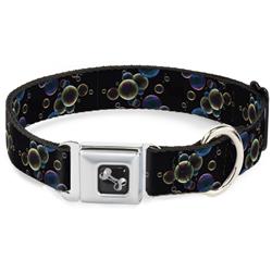 Dog Bone Black/Silver Seatbelt Buckle Collar - Bubbles Black/Iridescent Multi Color