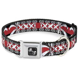 Dog Bone Black/Silver Seatbelt Buckle Collar - Corset Lace Up w/Bow Black/Red