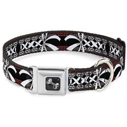 Dog Bone Black/Silver Seatbelt Buckle Collar - Corset Lace Up w/Bow Red Plaid/Black