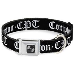 Dog Bone Black/Silver Seatbelt Buckle Collar - COMPTON-CPT Black/White