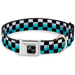 Dog Bone Black/Silver Seatbelt Buckle Collar - Checker Black/Ombre Turquoise