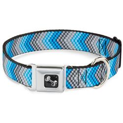 Dog Bone Black/Silver Seatbelt Buckle Collar - Chevron Weave Grays/Blues