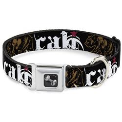Dog Bone Black/Silver Seatbelt Buckle Collar - CALI w/Grizzly Bear