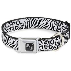 Dog Bone Black/Silver Seatbelt Buckle Collar - Cheebra White/Black