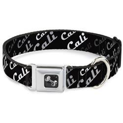 Dog Bone Black/Silver Seatbelt Buckle Collar - CALI Fade Diagonal Black/Gray/White