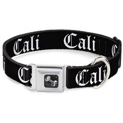 Dog Bone Black/Silver Seatbelt Buckle Collar - CALI Old English Black/White