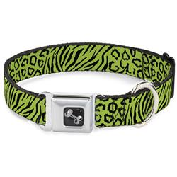 Dog Bone Black/Silver Seatbelt Buckle Collar - Cheebra Green/Black