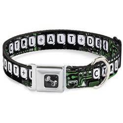 Dog Bone Black/Silver Seatbelt Buckle Collar - CTRL+ALT+DEL Chip