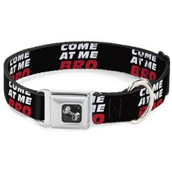 Dog Bone Black/Silver Seatbelt Buckle Collar - COME-AT ME-BRO Black/White/Red