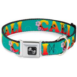 Dog Bone Black/Silver Seatbelt Buckle Collar - CALI Tropical Aqua/Multi Color