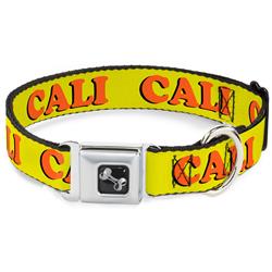 Dog Bone Black/Silver Seatbelt Buckle Collar - CALI Yellow/Orange