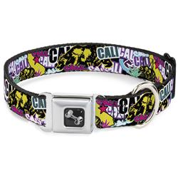 Dog Bone Black/Silver Seatbelt Buckle Collar - Cali Bear/CALI Graffiti/Pot Leaves Black/Multi Color