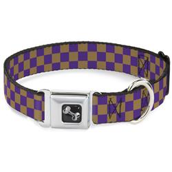 Dog Bone Black/Silver Seatbelt Buckle Collar - Checker Purple/Gold