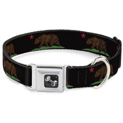 Dog Bone Black/Silver Seatbelt Buckle Collar - California Flag Bear Black